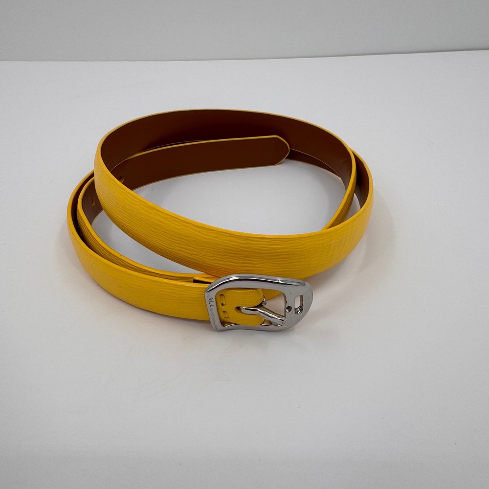 Lauren Ralph Lauren Yellow Leather Skinny Belt Silver RLL Buckle Large 412168291